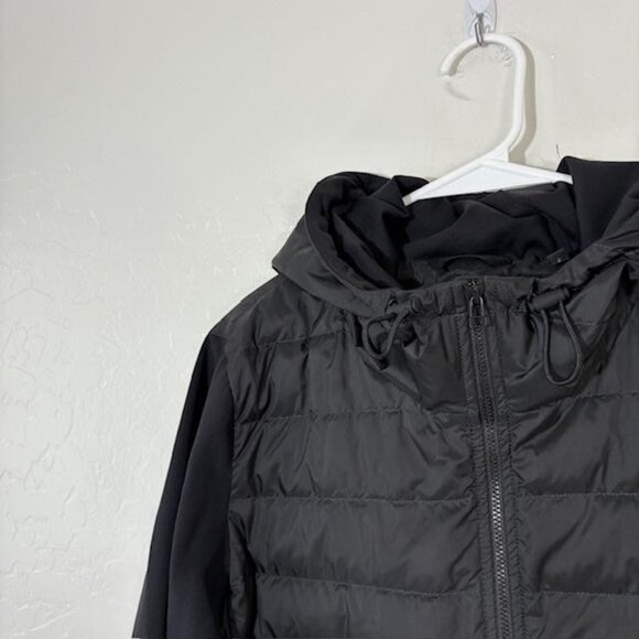 Theory Jacket Womens Medium Puffer Combo Knit Tech Hooded Full Zip Lightweight - Picture 2 of 9